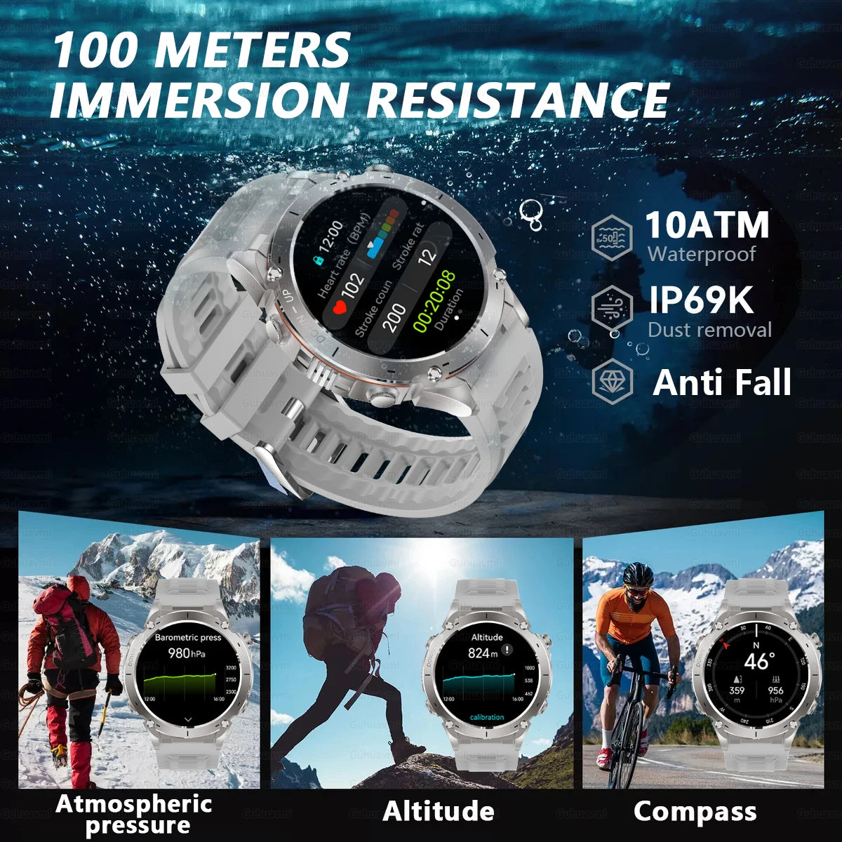 New T-Rex 3 GPS Smart Watch 1.43" AMOLED 10ATM Waterproof Built-in Dual-band GNSS Compass Military Sport Smartwatch Men Bracelet