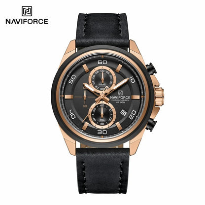 NAVIFORCE  Hands Wristwatches Genuine Leather Strap Alloy Case Casual Watches Dress Watch for Men Waterproof with Date Luminous