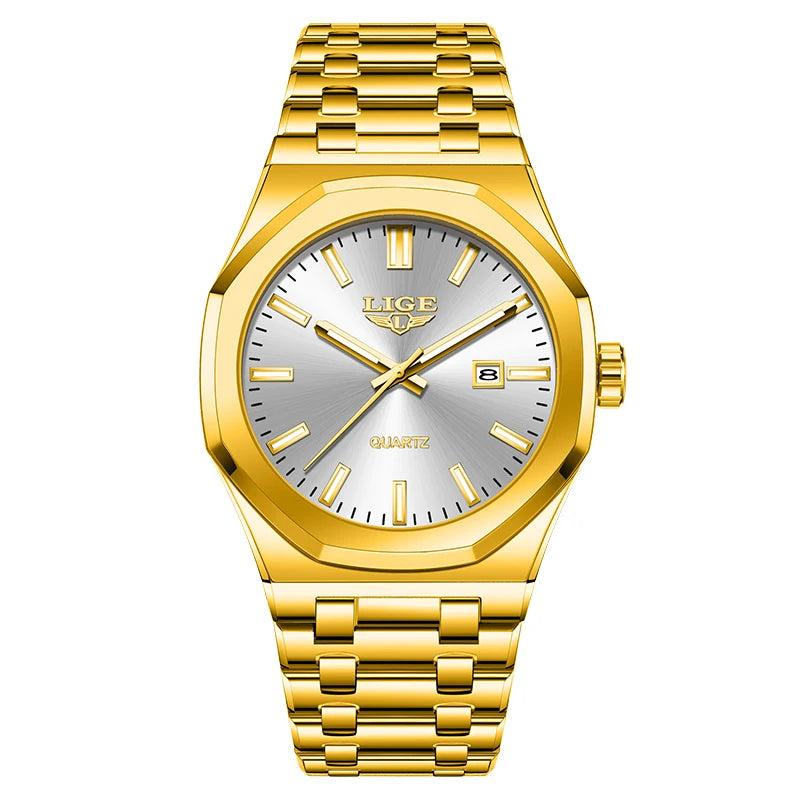LIGE Watch For Men Original Top Brand Luminous Date Stainless Steel Men's Watches Business Waterproof Japan Movement Wristwatch